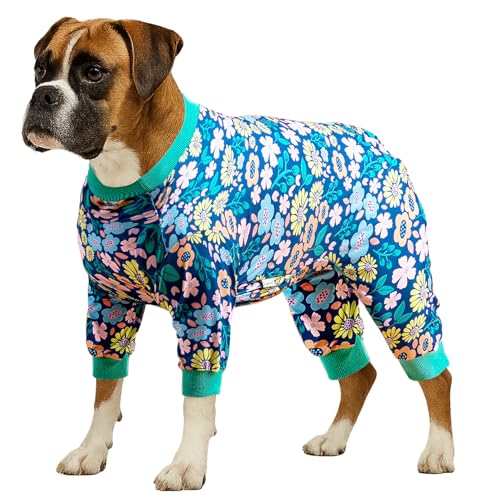 LovinPet Einteiler für Hunde nach Operationen, für große Hunde, nach Operationen, leichter Stoff, Pitbull-Hundepullover, Pyjama, Welpen-Pyjama, Pitbull-Kleidung, Blau-Grün, Größe XL von LovinPet
