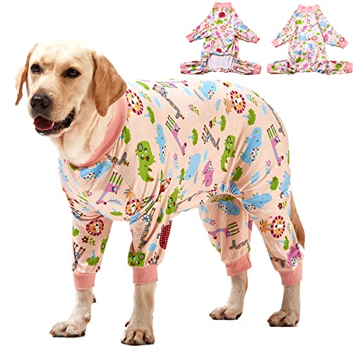 LovinPet Große Hundebekleidung: Schlafanzug für große Hunde, Slim Fit/Leichter Pullover Hund PJ's, vollständige Abdeckung/Tiere Allover Pink Print/Haustier Pyjama/XL von LovinPet