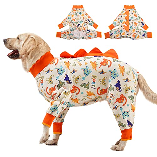 LovinPet Großer Hunde-Einteiler, großer Hunde-Pyjama, Anti-Lecking, nach Operationen, Genesung, Hundekleidung, großer Hund, Jammies, leicht, Stretch-Jersey, Strick, blaue Drucke, UV-Schutz/groß von LovinPet