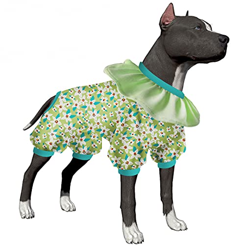 LovinPet Großer Hunde-Pyjama, großer Hunde-Pyjama, Anti-Lecken für den Genesungsanzug, leicht, modisch, Zitrusblüte, grüne Drucke, Hundekleidung, einfach zu tragen, bezaubernder Hunde-Jumpsuit von LovinPet