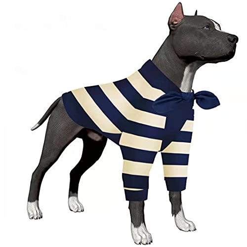 LovinPet Großer Hunde-Pyjama, nach Operationen, Gelb/Blau gestreift, leicht, 2-Bein-Design, UV-Schutz, Haustier-Pyjama, Haustier-Pyjama. von LovinPet