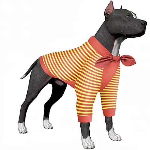 LovinPet Großer Hunde-Pyjama, nach Operationen, Gelb/Rot gestreift, leicht, 2-Bein-Design, UV-Schutz, Haustier-Pyjama, Haustier-Pyjama. von LovinPet
