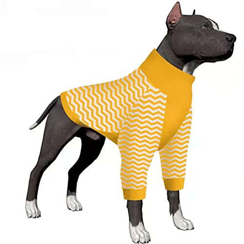 LovinPet Großer Hunde-Pyjama, nach Operationen, Gelb/Weiß gestreift, leicht, 2-Bein-Design, UV-Schutz, Haustier-Pyjama, Haustier-Pyjama. von LovinPet