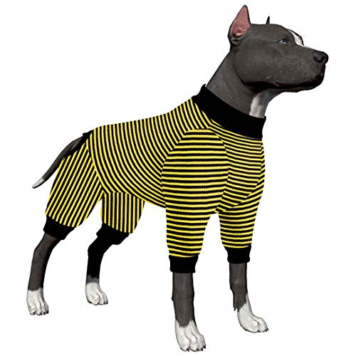 LovinPet Großer Hunde-Pyjama/Pitbull 100% reine Baumwolle gelb und schwarz gestreiftes Hunde-Shirt/4-Beine-Design/Ganzkörper-Abdeckung/für große Hunde/Pitbull-Shirt/Bulldoggen-Pyjamas/Boxer-Pyjama. von LovinPet
