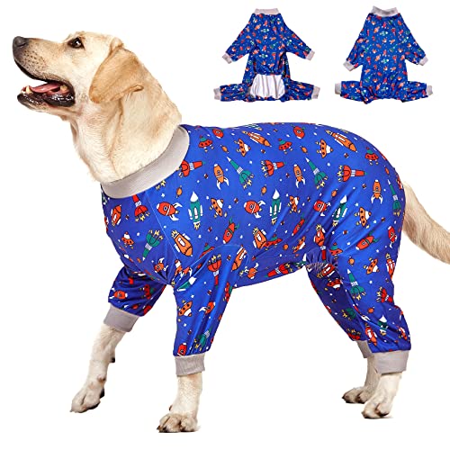 LovinPet Großer Hunde-Schlafanzug, Marineblau, Rakete und Raumschiff-Druck, leicht, dehnbar, Strick-Pullover, Shirt, großer Hunde-Einteiler, Haustier-PJ's Jumpsuit/große Hunde-Jamammies LovinPet Großer Hunde-Schlafanzug, Marineblau, Rakete und Raumschiff-Druck, leicht, dehnbar, Strick-Pullover, Shirt, großer Hunde-Einteiler, Haustier-PJ's Jumpsuit/große Hunde-Jamammies von LovinPet