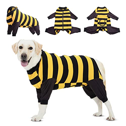 LovinPet Großes Hunde-Erholungsshirt – Bodysuit, Einteiler für Hautkrankheiten, Haustier-Pyjama, Hunde-Anti-Lecken, kuscheliger Anzug, Bauchwunde nach Operationen, gelb/schwarz, 3XL von LovinPet