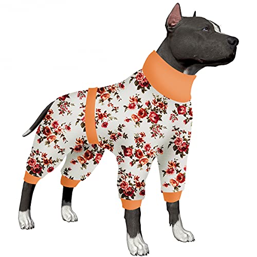 LovinPet Haustier-Outfit, postoperativer Jumpsuit für Hunde, reflektierender Riemen, vollständige Abdeckung, elastischer Schlafanzug, weiß, grün, rot von LovinPet