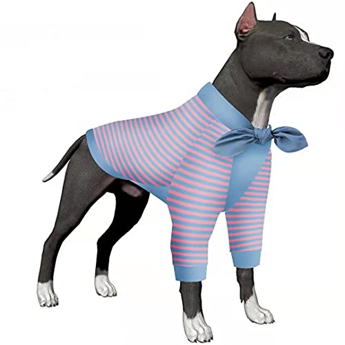 LovinPet Haustier-Schlafanzug für große Hunde, Baumwolle/Streifen, leicht, 2-Beine, Hunde-Baumwolle, Sonnenschutz-Shirt, Pullover, Angstlinderung von LovinPet