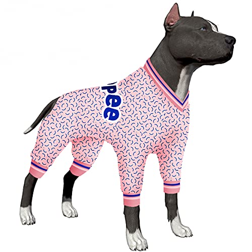 LovinPet Haustier-Shirt, UV-Schutz, postoperativer Schutz, Hundekleidung, leicht, 4 Beine, dehnbar, V-Ausschnitt, Buchstabenmuster, Pyjama für Hunde von LovinPet