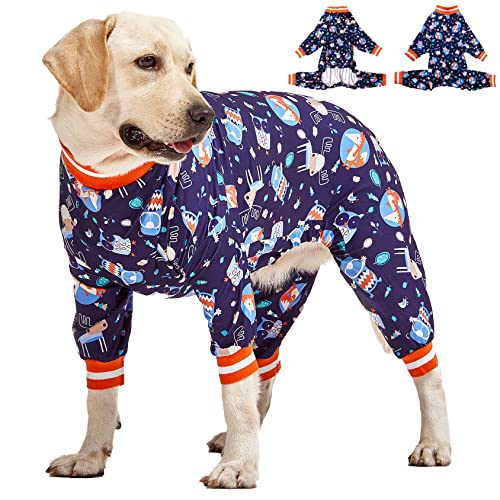 LovinPet Haustierkleidung für große Hunde: Nighthawk& Red Fox Steel Grey Print, Leichter dehnbarer Strickpullover Haustier-Pyjama, Big Dog Onesie, Große Rassen, Hunde-Jammies, Pet PJ's/3XL von LovinPet