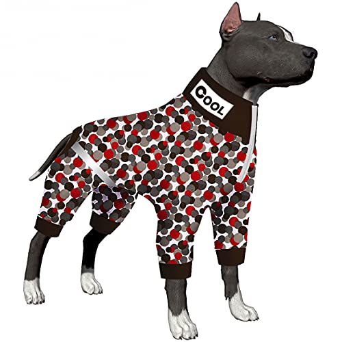 LovinPet Hunde-Body nach Operativer Jumpsuit für Hunde, vollständige Abdeckung, Einteiler mit reflektierendem Riemen, atmungsaktiv, weiß, grau, schwarz, rot, Pyjama für große Hunde von LovinPet