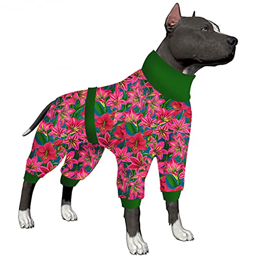 LovinPet Hunde-Einteiler, Pyjama, postoperativer Jumpsuit für Hunde, große Rassen, reflektierender Riemen, vollständige Abdeckung, atmungsaktiver und elastischer Amaryllis-Schlafanzug für Hunde von LovinPet