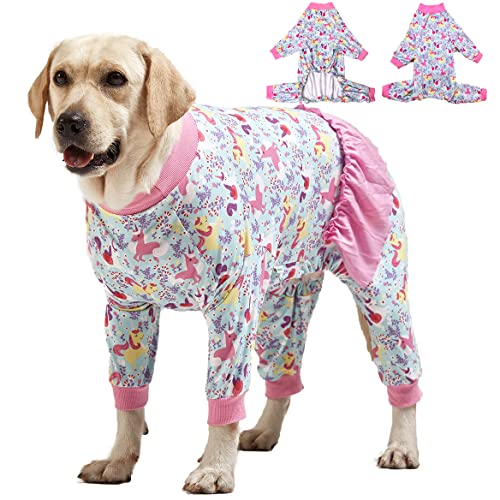 LovinPet Hunde-Pyjama, Einteiler für große Rassen, leicht, dehnbar, gestrickt, Einhorn, Seafoam-Druck, für große Hunde, Einteiler für große Hunde, Größe XXL von LovinPet