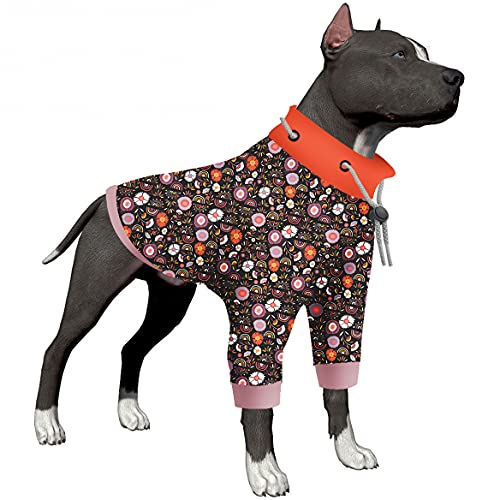 LovinPet Hunde-Pyjama, UV-Schutz, postoperativer Schutz, Hundebekleidung, 2-Beinabdeckung, Hunde-Jumpsuit, dehnbarer Rundhalsausschnitt, Kordelzug, abstrakte Blumendrucke, Haustierkleidung von LovinPet