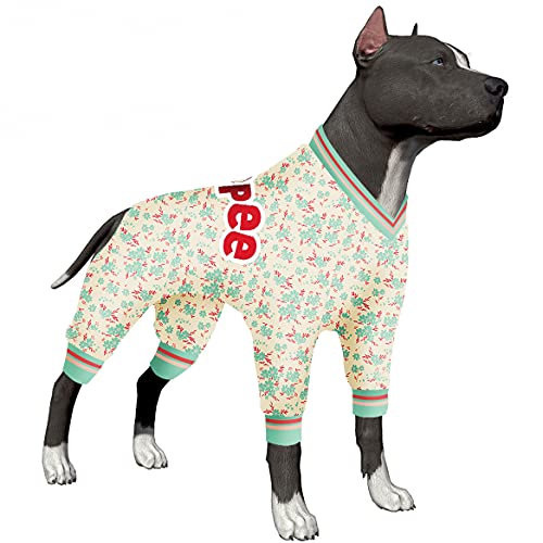 LovinPet Hunde-Pyjama, UV-Schutz, postoperativer Schutz, Hundebekleidung, weiche 4-Bein-Abdeckung, Hunde-Jumpsuit, dehnbarer V-Ausschnitt, Buchstaben, grüne Blumendrucke, Pyjama für große Hunde von LovinPet