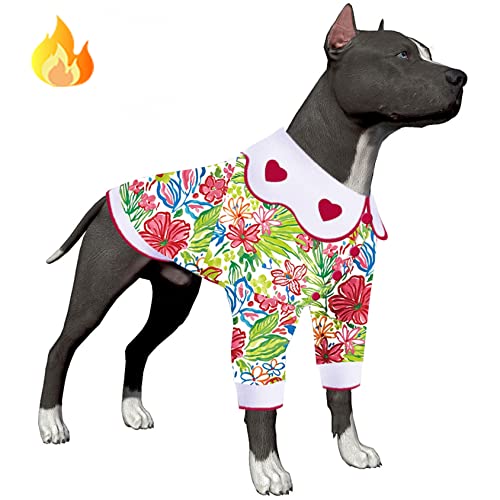 LovinPet Hunde-Pyjama Pitbull: Lock Temperature Puppy Sweater, Verbesserter, leichter Stoff, Solarium, Outdoor-Insel, Blumendruck, Hundekleidung, Flanellhemd, geeignet für kleine Hunderassen, Rosa von LovinPet