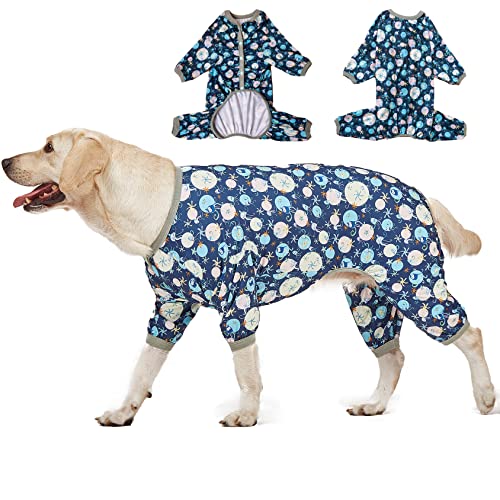 LovinPet Hunde-Pyjama für Damen, große Hunde, Meerestiere, Quallen und Seestern, tiefer Ozeandruck, leichter Pullover, vollständige Abdeckung, Hunde-Pjs/große Hunde Jamammies von LovinPet