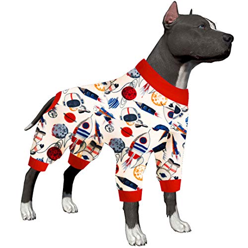 LovinPet Hunde-Schlafanzug, Größe XXL – Weltraum-Schnee-Drucke, leichter Pullover, großer Welpen-Pyjama, volle Abdeckung, Hunde-Pyjama, großer Hunde-Einteiler, weiß, XXL von LovinPet