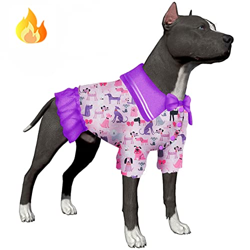 LovinPet Hundemantel für Pitbulls – Professionelle Passform Stoff mit Jersey-Strick, spielende Welpen, rosa Muster, Hunde-Outfit, gemütlicher Hunde-Wintermantel für kaltes Wetter, XL von LovinPet