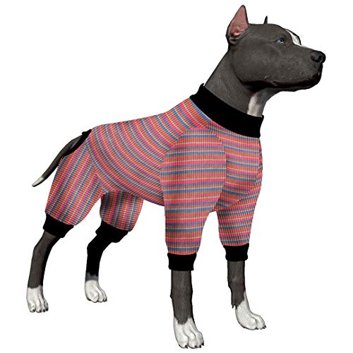 LovinPet Hundepyjama für große Hunde, 100% Baumwolle, gestreift, 4 Beine, Ganzkörperschutz, für große Hunde, Pitbull Shirt/Bulldoggen-Pyjama, Medium von LovinPet