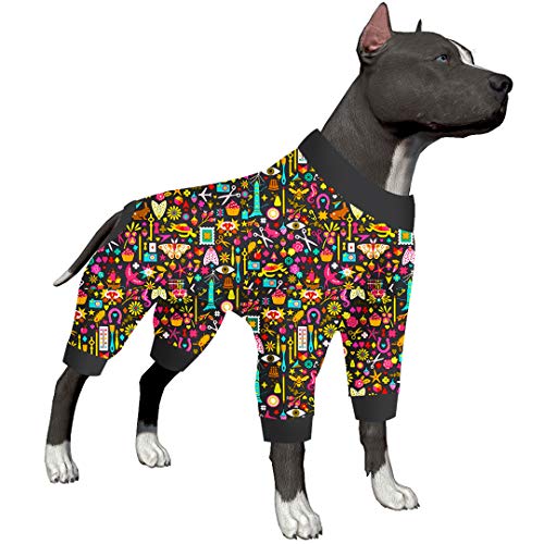 LovinPet Leichter Hunde-Pyjama/volle Abdeckung für Hunde, mit schwarzem Rand, mit Serviettentechnik, nach Operationen, UV-Schutz von LovinPet