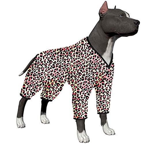 LovinPet Lovin Haustier-Pyjama – doppelt gebürsteter Stretch-Strick, neonrosa Geparden-Druck, UV-Schutz, Haustier-Angstlinderung, leichter Pullover, Haustier-Pyjama, Leoparden-Rosa, 3XL von LovinPet