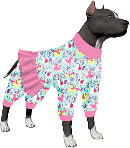 LovinPet Pit Bull Einhorn-Hunde-Pyjama, leichter Pullover, großer Hunde-Pyjama/Einhorn-Frolic Seafoam Print/leichter Pullover für große Hunde, vollständige Abdeckung, große Hunderassen von LovinPet