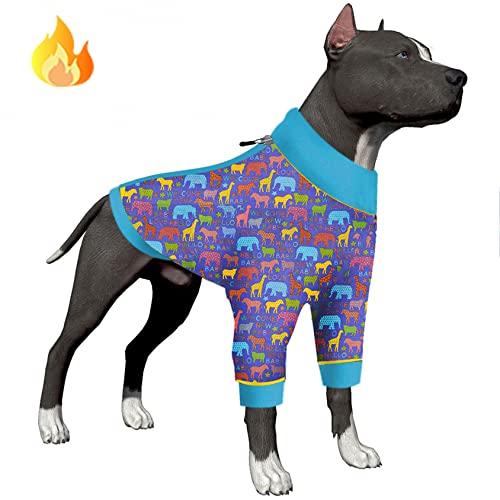 LovinPet Pit Bulldog Pyjama – weicher Fleece-Hundemantel, Premium-Passform, Flanell, warmer Hunde-Wintermantel, aktualisierter, Hello New Baby Lila Drucke Hundekleidung für Herbst und Winter, lila von LovinPet