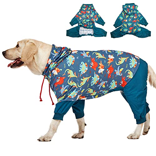 LovinPet Pitbull Breeds Dog Jammies: Wundpflege, Angst, leichter Einteiler, großer Hunde-Pyjama, Pjs für Hunde, reflektierende Streifen, Super Dinos Navy Print, chirurgische Erholungskleidung/XL von LovinPet
