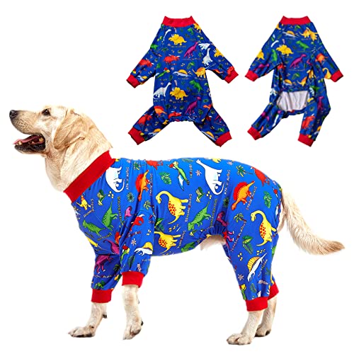 LovinPet Pitbull Große Hundekleidung, Wundpflege/postoperative Hundekleidung, Lost World Dinosaurs Print, UV-Schutz, Haustier-Angstlinderung, Einteiler für große Hunde, Haustier-PJ's/Medium von LovinPet