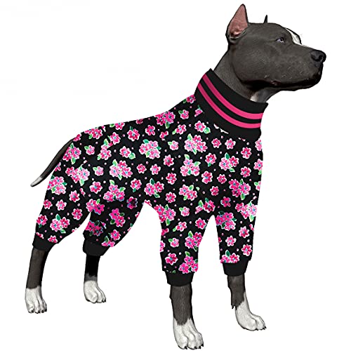 LovinPet Pjs for Large Dog, Base Layer Dog Pjs Under Dog Sweater, UV & Post Operative Protection High Collar Dog Jumpsuit, Stretchable Pink Flower Petals Prints Big Dog Jammies von LovinPet
