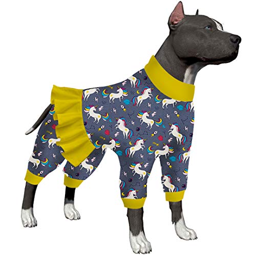 LovinPet Pyjama für Pitbulls 3XL - Post-Operation Shirt, Einhorn Raketen Print, Vollständige Abdeckung Hund Pjs, Leichtes Big Dogs Pullover Shirt, Große Rasse Hund Pjs, 3XL von LovinPet