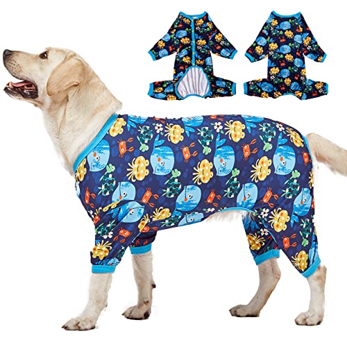 LovinPet Pyjama für große Hunde/bedruckter Stretch-Jersey-Strick, Marine-Familien-Drucke/leichter Pullover, Haustier-Pyjama/volle Abdeckung, großer Hunde-Einteiler von LovinPet