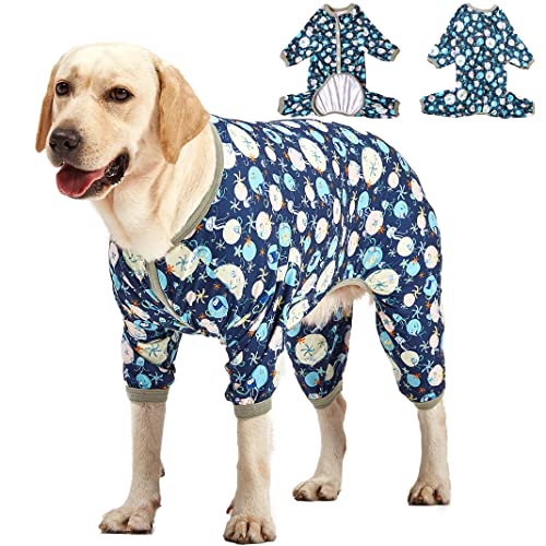 LovinPet Riesiger Hunde-Pyjama, Quallen und Seestern, Tiefsee-Druck, leichter Pullover, großer Welpen-Pyjama, große Rassen, volle Abdeckung, Hunde-Jammies, Pet PJ's von LovinPet
