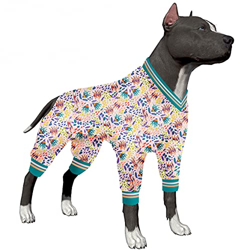 LovinPet Schlafanzug für große Hunde, Pullover für Hunde, postoperativer Schutz, hoher Kragen, Hunde-Pyjama, Angstberuhigender Hunde-Jumpsuit, dehnbarer Sturt's Peas Coastal Prints großer Hunde-Body von LovinPet