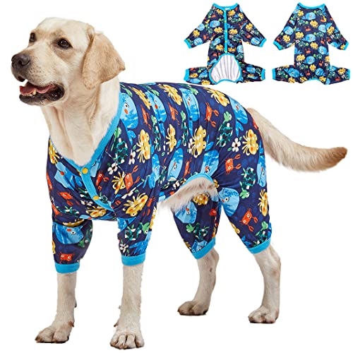 LovinPet Schlafanzug für große Hunde – leichter Stretch-Strickpullover für Hunde, Marine-Lebensdruck, großer Hunde-Einteiler, große Hunderassen, Jammie, Haustier-PJ's von LovinPet