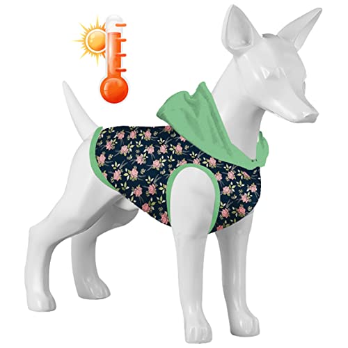 LovinPet f4fa Hunde-Kapuzenpullover für Bluthund, leicht und warm, Flanell-Kapuzenpullover für Hunde mit niedlichen Landstraßen, rosa Blumen, marineblaue Drucke, Anzug für kleine und große Hunde, kaltes Wetter von LovinPet