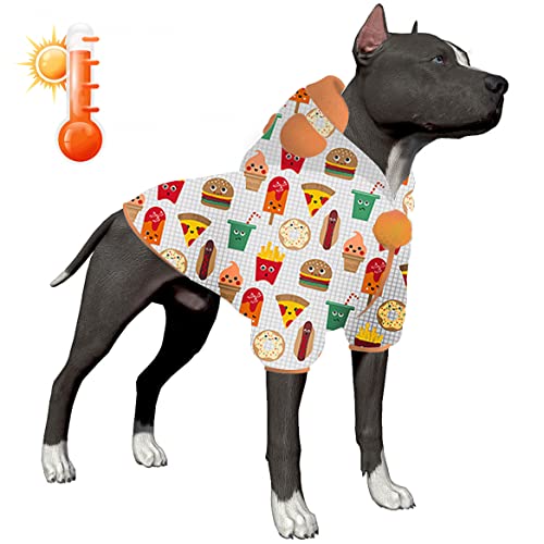 LovinPet f6fa Hunde-Kapuzenpullover für Pit Bull, leicht und warm, Flanell-Kapuzenpullover für Hunde mit niedlichen Snacks, mehrfarbige Drucke, Anzug für kleine und große Hunde, kaltes Wetter von LovinPet