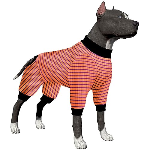 Pitbull Hunde-Pjs-Kleidung für große Hunde, reine Baumwolle, Rosa, Rot und Lila, gestreift, 4-beiniges Design, vollständige Abdeckung, für große Hunde, große Hunderassen, Größe M von LovinPet