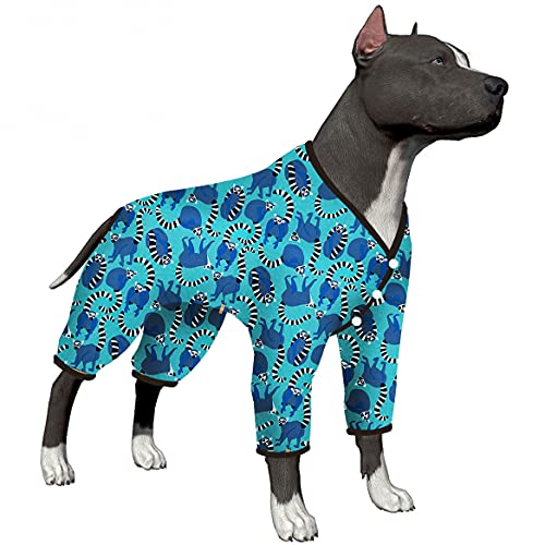 Pitbull Pjs – Haustier-Angstlinderung, UV-Schutz, bequemer, dehnbarer und leichter Stoff, Lemur-Druck, große Hunde-Pjs, Pitbull-Kleidung, XL von LovinPet