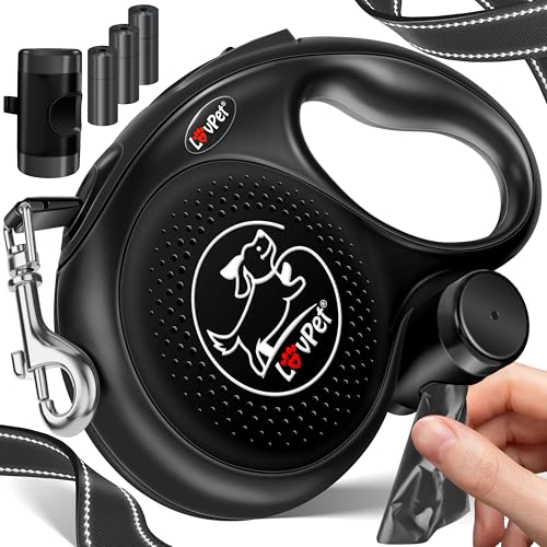 LOVPET® Hunde Rollleine 3m | Hundeleine für kleine & große Hunde 15kg | Ausziehbare Leine ergonomischer & Rutschfester Griff | Joggingleine 360° Leinenverlängerung | Laufleine Reflektierenden Maschen von Lovpet