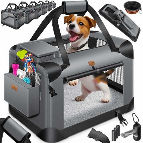 Lovpet® Transportbox Hund Katze Transporttasche XXL 91,4x63,5x63,5cm | Hunde-Tragetasche Faltbare Katzentasche | Haustier-Transportbox inkl. Hundenapf & Schultergurt | für Katzen & Hunde Anthrazit von Lovpet