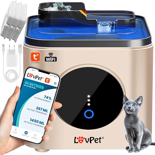 LOVPET® Katzenbrunnen Trinkbrunnen für Katzen mit 3,5L Wassertank | Automatischer Katzentrinkbrunnen mit APP-Steuerung | Wasserbrunnen Doppel-Filtersystem Aktivkohle & Filter-Steine | sehr leise 30dB von Lovpet