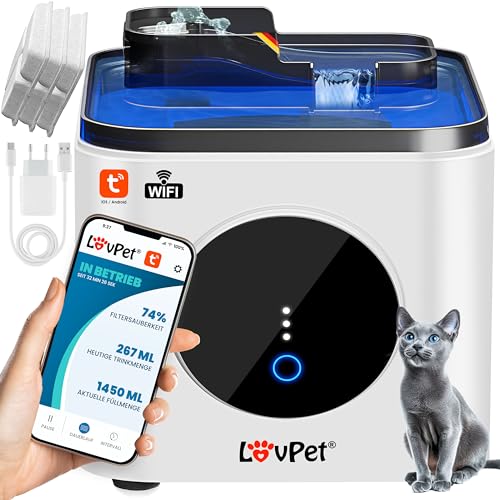 LOVPET® Katzenbrunnen Trinkbrunnen für Katzen mit 3,5L Wassertank | Automatischer Katzentrinkbrunnen mit APP-Steuerung | Wasserbrunnen Doppel-Filtersystem Aktivkohle & Filter-Steine | sehr leise 30dB von Lovpet