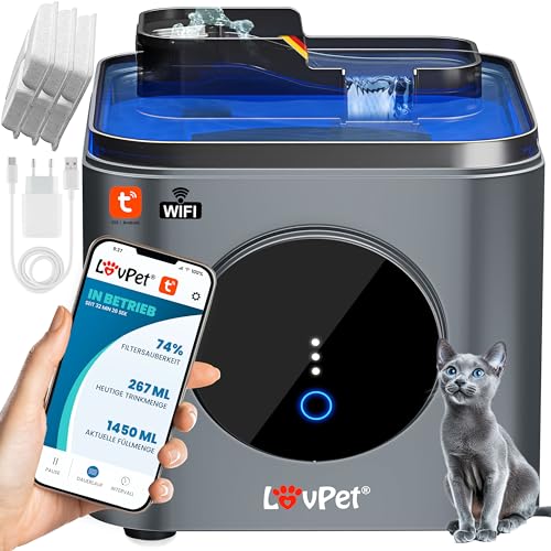 LOVPET® Katzenbrunnen Trinkbrunnen für Katzen mit 3,5L Wassertank | Automatischer Katzentrinkbrunnen mit APP-Steuerung | Wasserbrunnen Doppel-Filtersystem Aktivkohle & Filter-Steine | sehr leise 30dB von Lovpet