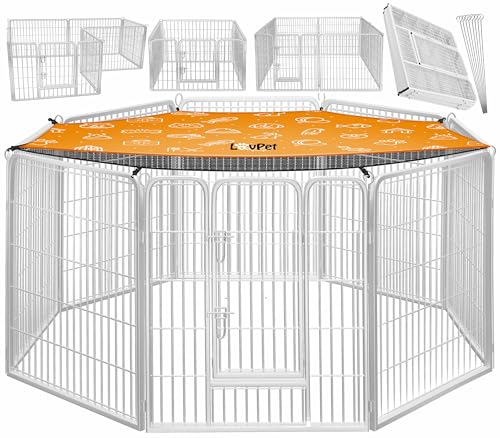 LovPet Welpenlaufstall Freilaufgehege Welpenauslauf Hundelaufstall Tierlaufstall Hunde, mit Tür und wetterfester laufstall Für Hund Katze Welpe Kaninchen Meerschweinchen XXL mit Schutzplane von Lovpet