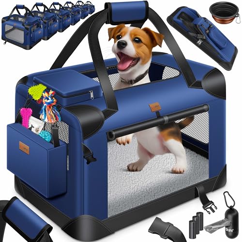 Lovpet® Transportbox Hund Katze Transporttasche L 70x52x52cm | Hunde-Tragetasche Faltbare Katzentasche | Haustier-Transportbox inkl. Hundenapf & Schultergurt | für Katzen & Hunde Navyblau von Lovpet