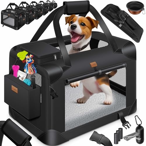 Lovpet® Transportbox Hund Katze Transporttasche L 70x52x52cm | Hunde-Tragetasche Faltbare Katzentasche | Haustier-Transportbox inkl. Hundenapf & Schultergurt | für Katzen & Hunde Schwarz von Lovpet