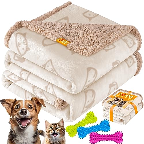 Lovpet® wasserdichte Hundedecke, Fleece Haustier Decke Katzendecke + 3X Kauknochen, für Minihunde und kleine Hunde, Katzen, 101 x 73 cm, M, maschinenwaschbar, beidseitiger Sofabezug-Schutz Beige von Lovpet