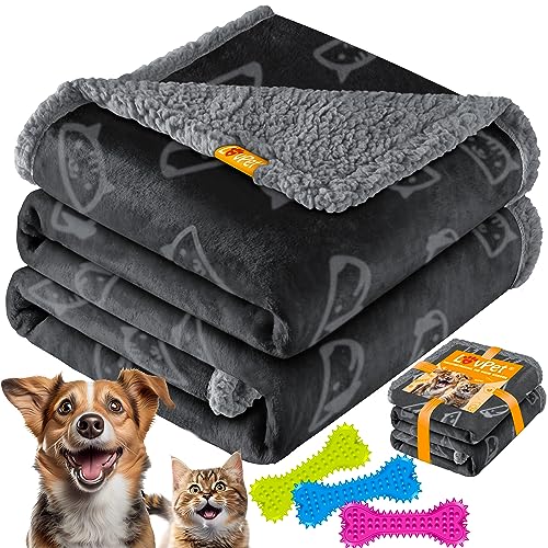 Lovpet® wasserdichte Hundedecke, Fleece Haustier Decke Katzendecke + 3X Kauknochen, für große Hunde, Katzen, 152 x 127 cm, XXL, maschinenwaschbar, beidseitiger Sofabezug-Schutz Schwarz von Lovpet